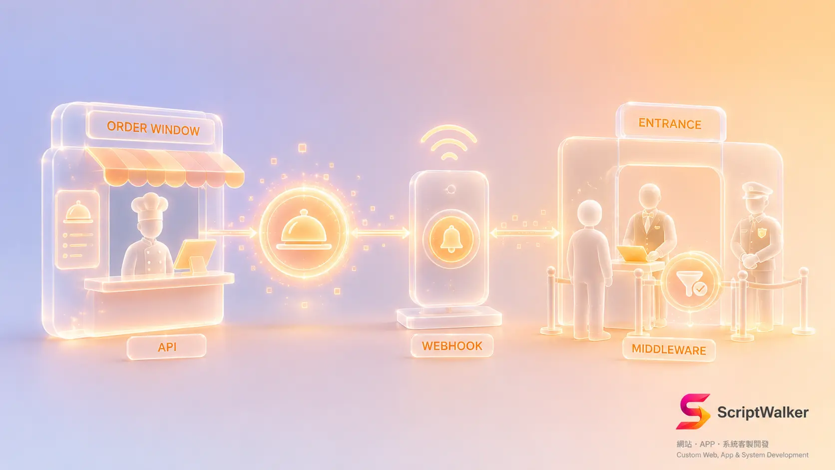 What Are API, Webhook and Middleware? Three Backend Terms That Stump Owners on Quotes, Explained with a Restaurant and a Doorbell